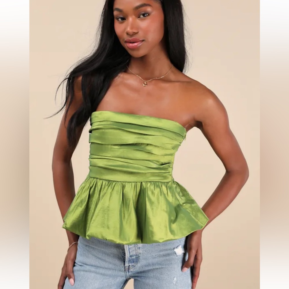 NWT Celinda Green Strapless Bubble-Hem Top